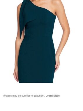 Dress the Population pine green One-Shoulder Midi Dress with Draped Sleeve